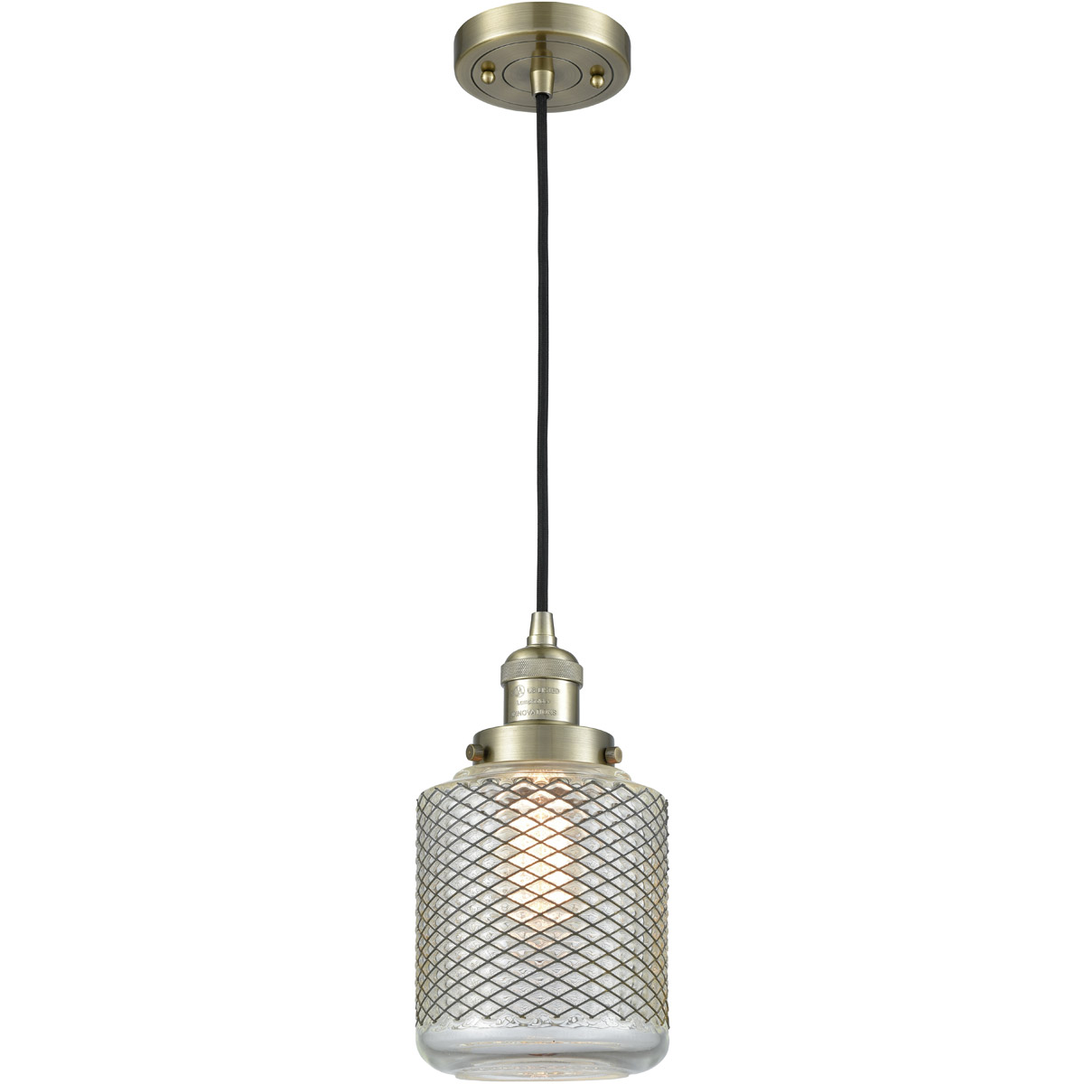 Innovations Lighting 201C-AB-G262-LED Franklin Restoration Stanton LED 6 inch Antique Brass Mini Pendant Ceiling Light in Clear Wire Mesh Glass, Frank