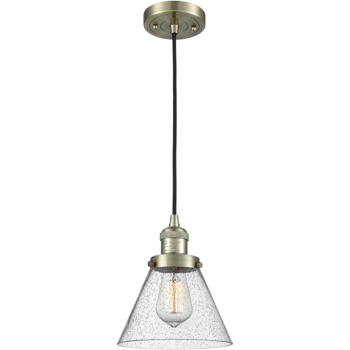 Innovations Lighting 201C-AB-G44 Franklin Restoration Cone 1 Light 8 inch Antique Brass Mini Pendant Ceiling Light in Incandescent, Seedy, Franklin Re