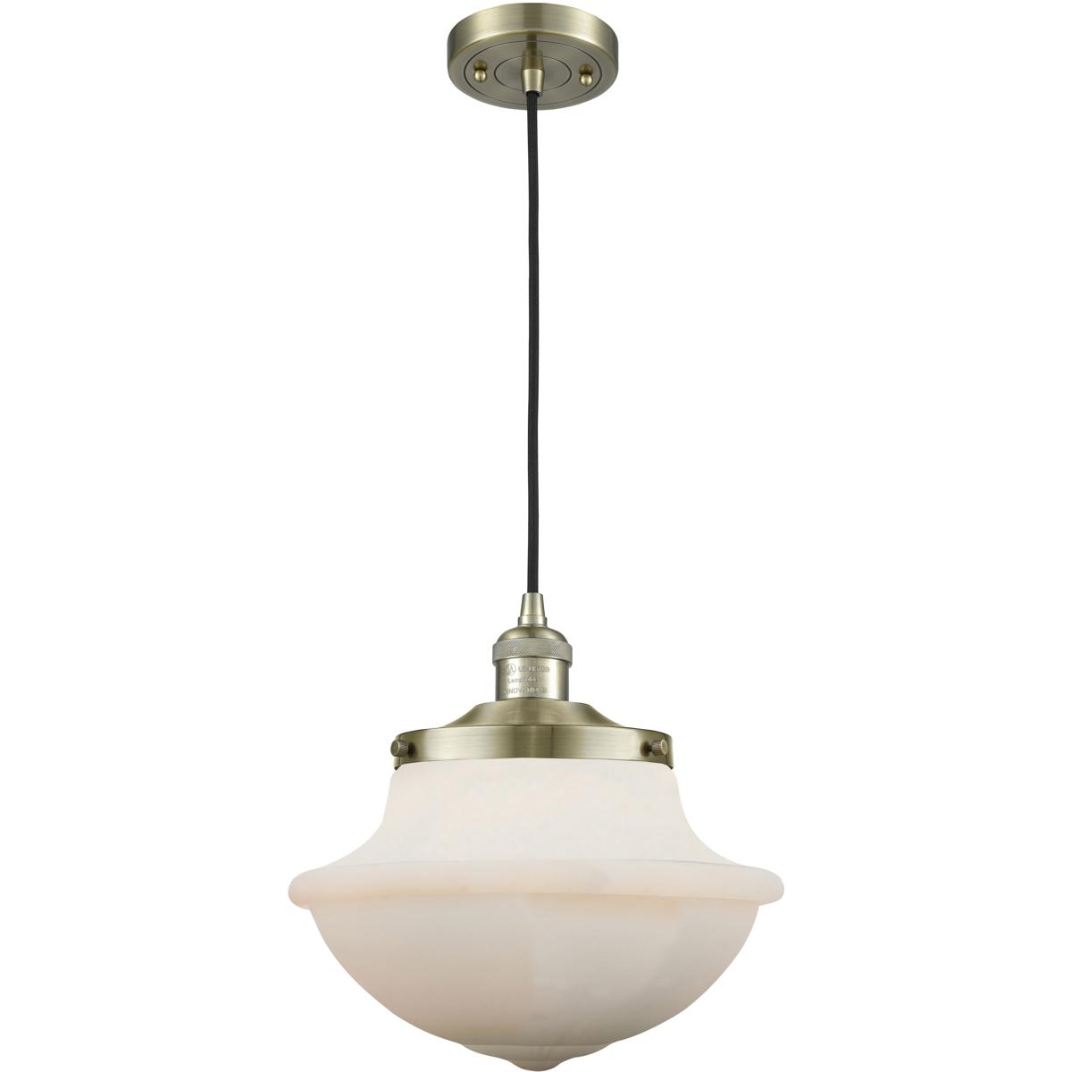 Innovations Lighting 201C-AB-G541-LED Franklin Restoration Oxford LED 12 inch Antique Brass Mini Pendant Ceiling Light in Matte White, Franklin Restor