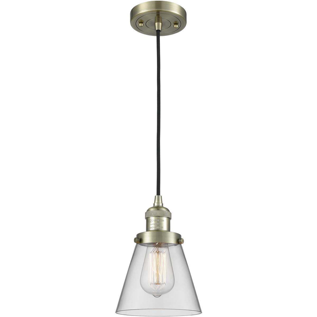 Innovations Lighting 201C-AB-G62 Franklin Restoration Cone 1 Light 6 inch Antique Brass Mini Pendant Ceiling Light in Incandescent, Clear, Franklin Re