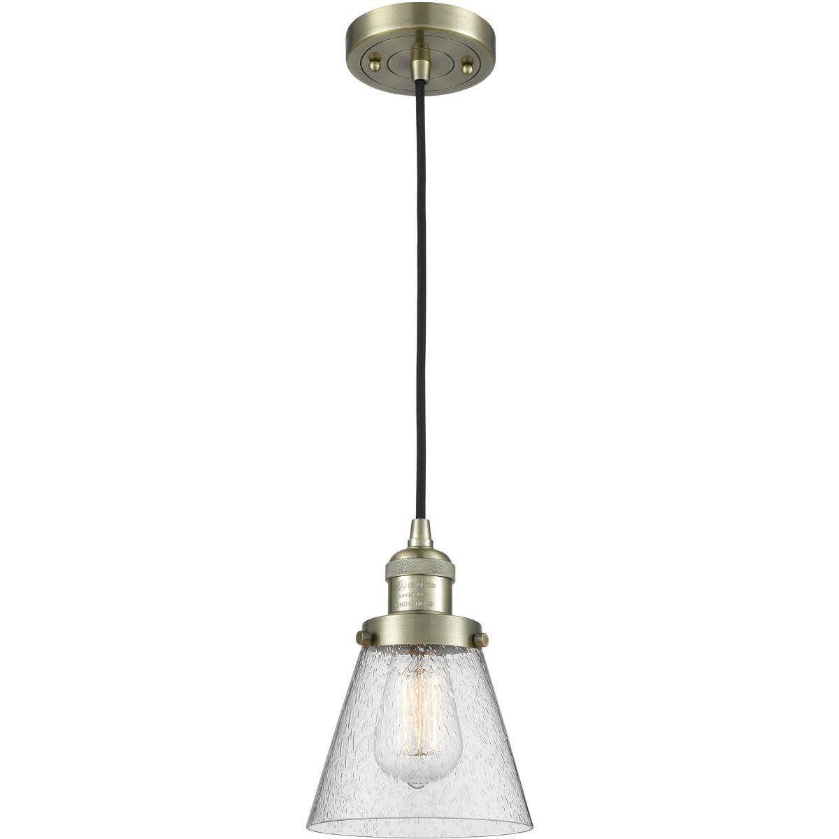Innovations Lighting 201C-AB-G64-LED Franklin Restoration Cone LED 6 inch Antique Brass Mini Pendant Ceiling Light in Seedy, Franklin Restoration