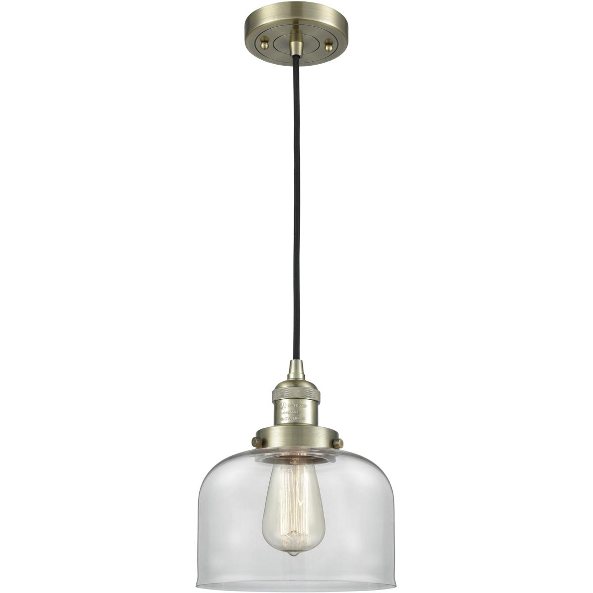 Innovations Lighting 201C-AB-G72 Franklin Restoration Bell 1 Light 8 inch Antique Brass Mini Pendant Ceiling Light in Incandescent, Clear, Franklin Re