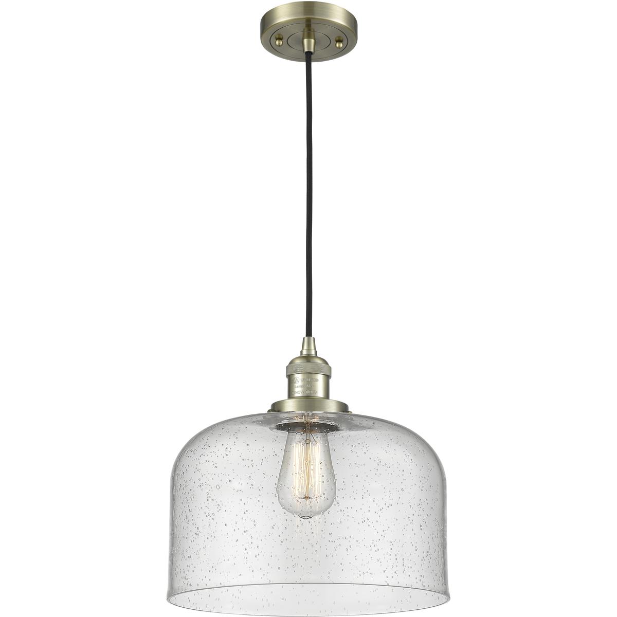 Innovations Lighting 201C-AB-G74-L Franklin Restoration Bell 1 Light 12 inch Antique Brass Mini Pendant Ceiling Light in Incandescent, Seedy, Franklin