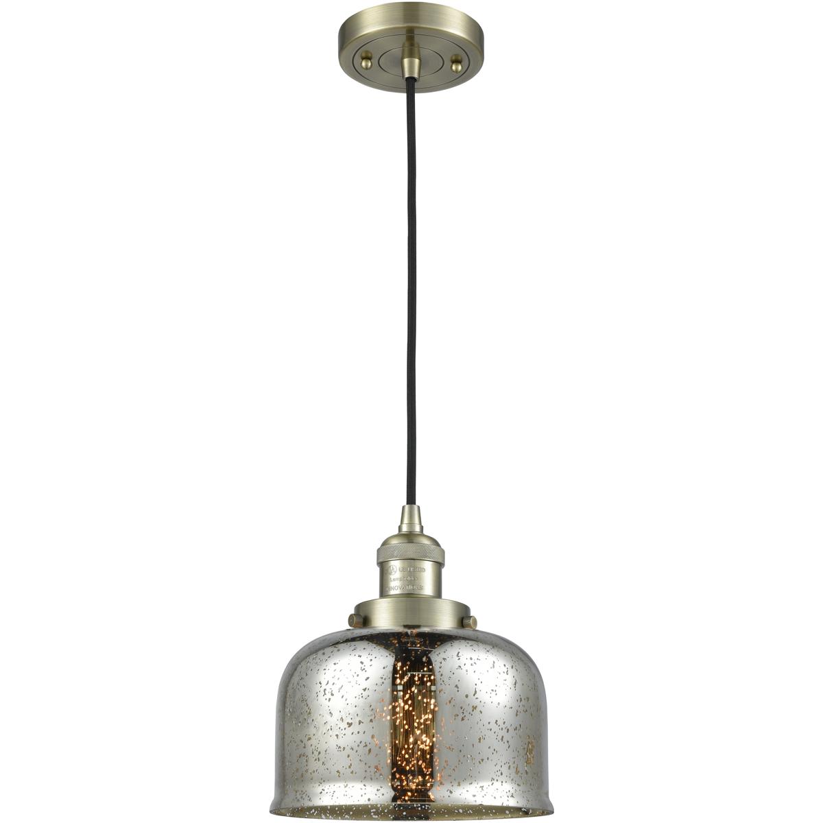 Innovations Lighting 201C-AB-G78 Franklin Restoration Bell 1 Light 8 inch Antique Brass Mini Pendant Ceiling Light in Incandescent, Silver Plated Merc