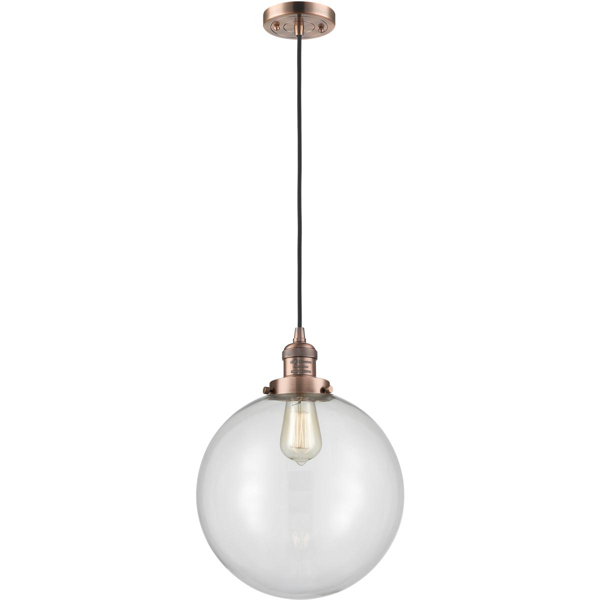Innovations Lighting 201C-AC-G202-12 Franklin Restoration Beacon 1 Light 12 inch Antique Copper Mini Pendant Ceiling Light in Incandescent, Clear, Fra