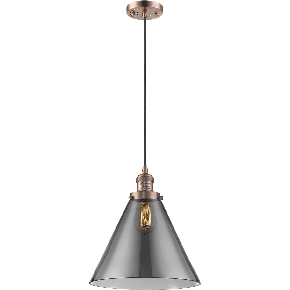 Innovations Lighting 201C-AC-G43-L Franklin Restoration Cone 1 Light 12 inch Antique Copper Mini Pendant Ceiling Light in Incandescent, Plated Smoke, 