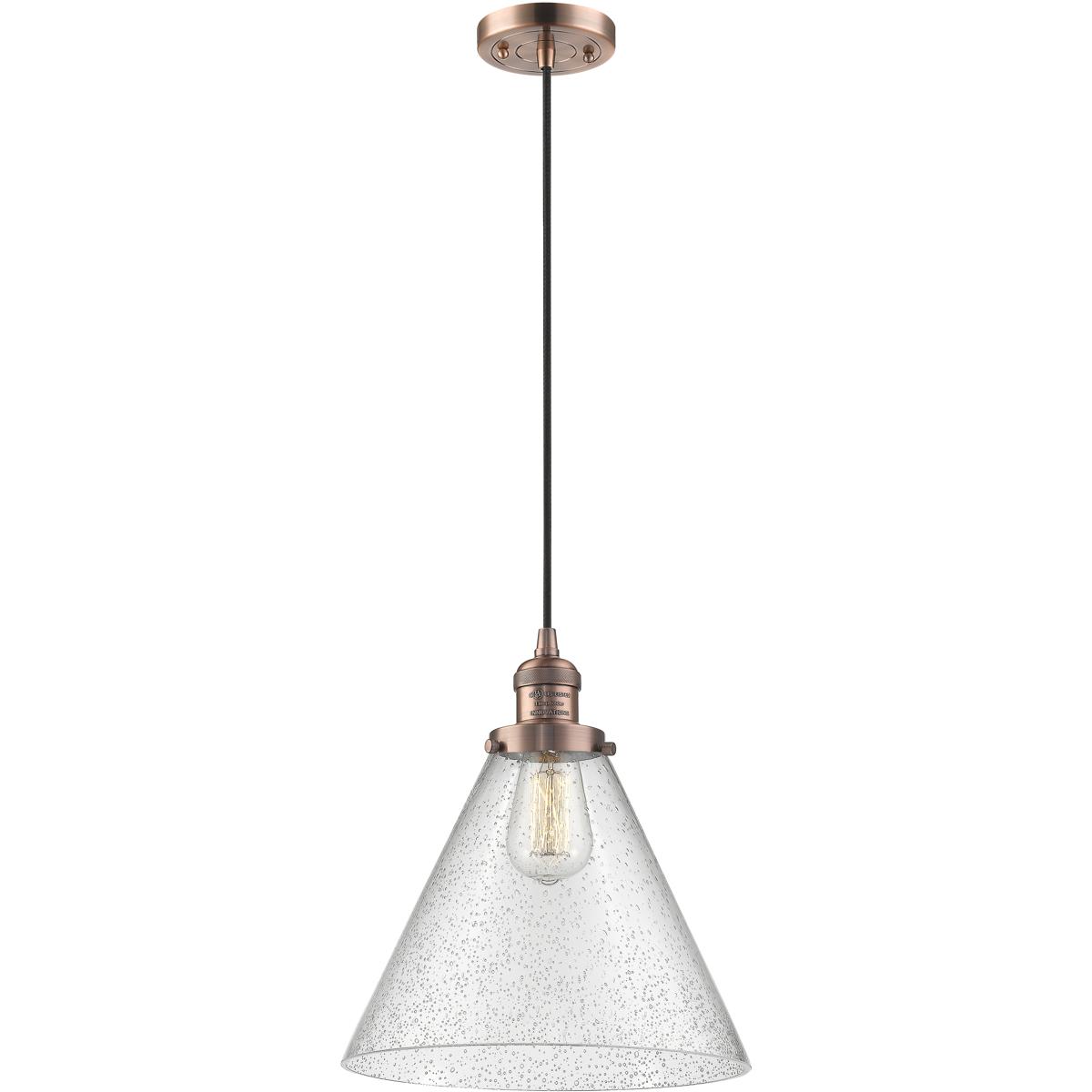 Innovations Lighting 201C-AC-G44-L-LED Franklin Restoration Cone LED 12 inch Antique Copper Mini Pendant Ceiling Light in Seedy, Franklin Restoration