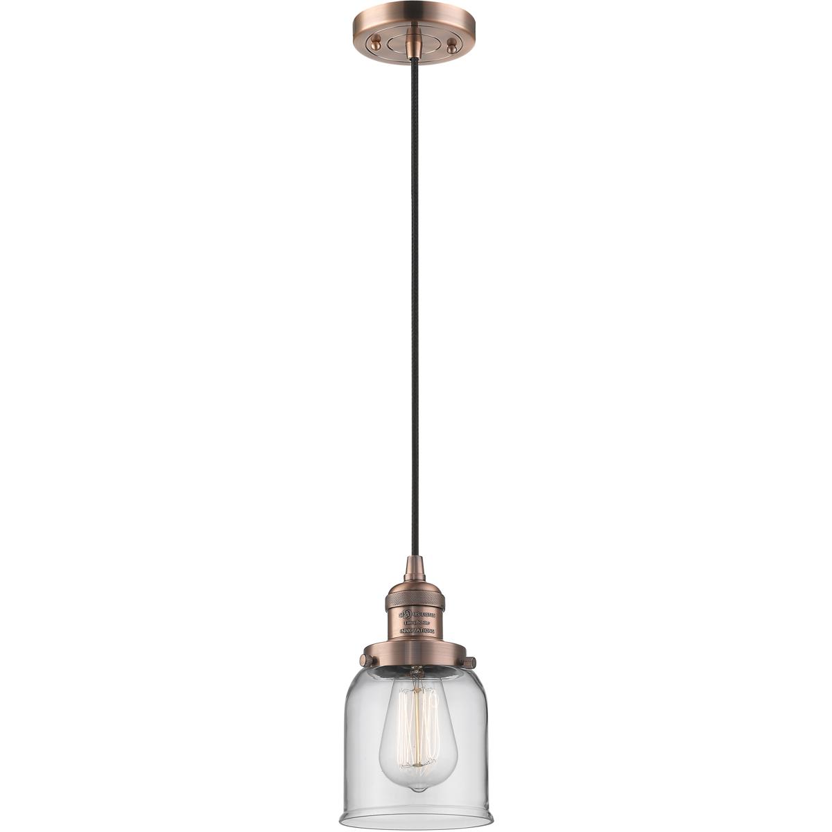 Innovations Lighting 201C-AC-G52 Franklin Restoration Bell 1 Light 5 inch Antique Copper Mini Pendant Ceiling Light in Incandescent, Clear, Franklin R