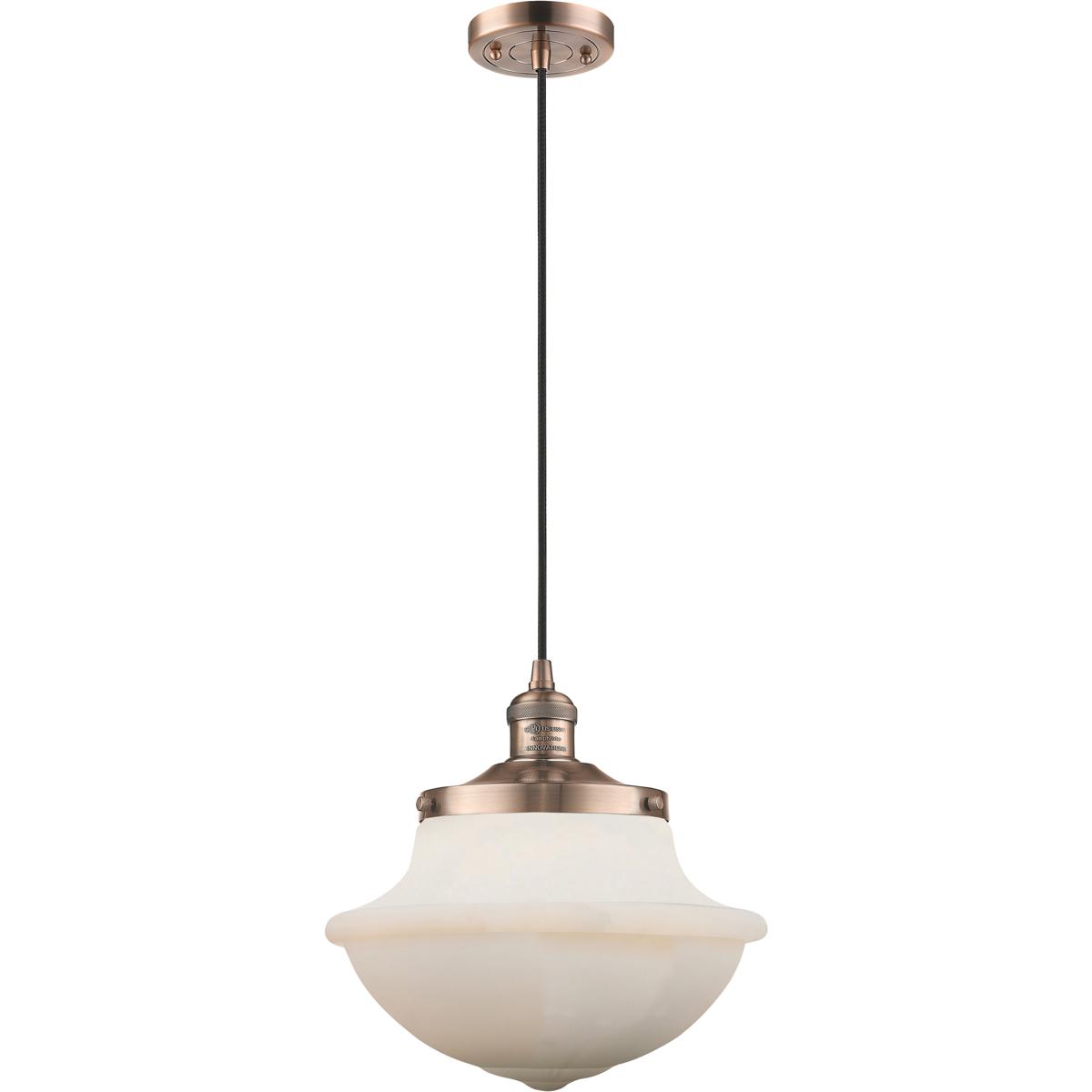 Innovations Lighting 201C-AC-G541 Franklin Restoration Oxford 1 Light 12 inch Antique Copper Mini Pendant Ceiling Light in Incandescent, Matte White,