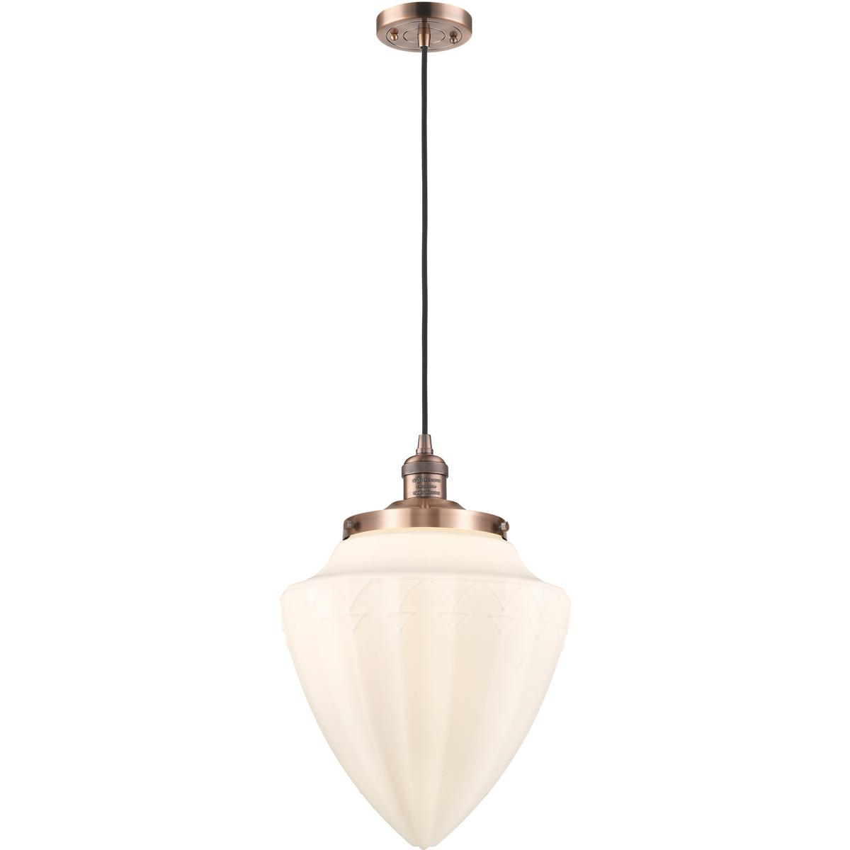 Innovations Lighting 201C-AC-G661-12-LED Franklin Restoration Bullet LED 12 inch Antique Copper Mini Pendant Ceiling Light in Matte White