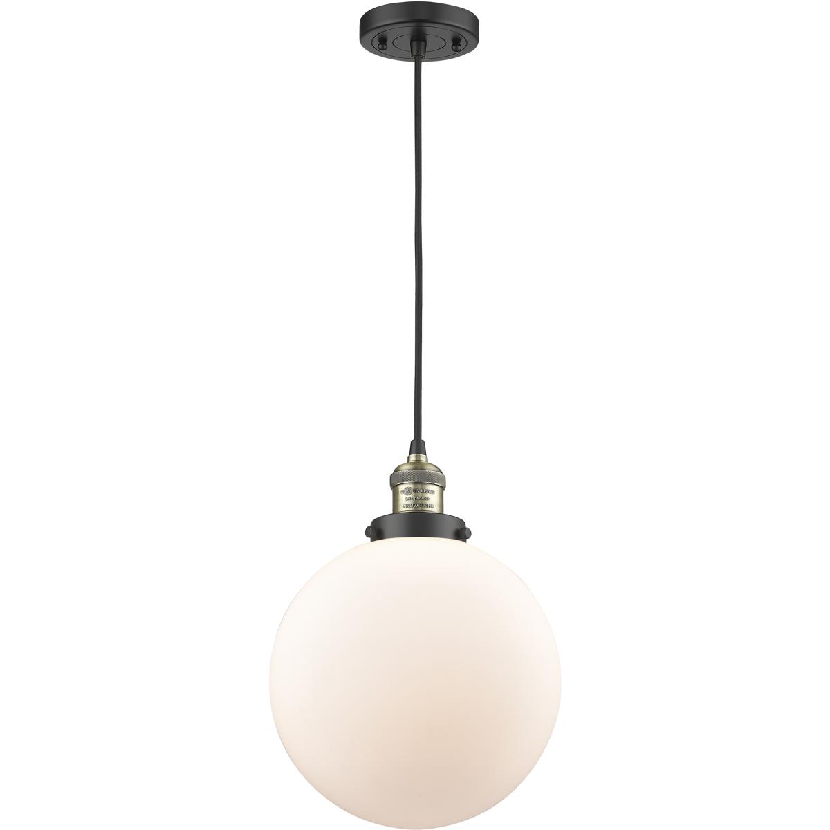 Innovations Lighting 201C-BAB-G201-10-LED Franklin Restoration Beacon LED 10 inch Black Antique Brass Mini Pendant Ceiling Light in Matte White, Frank