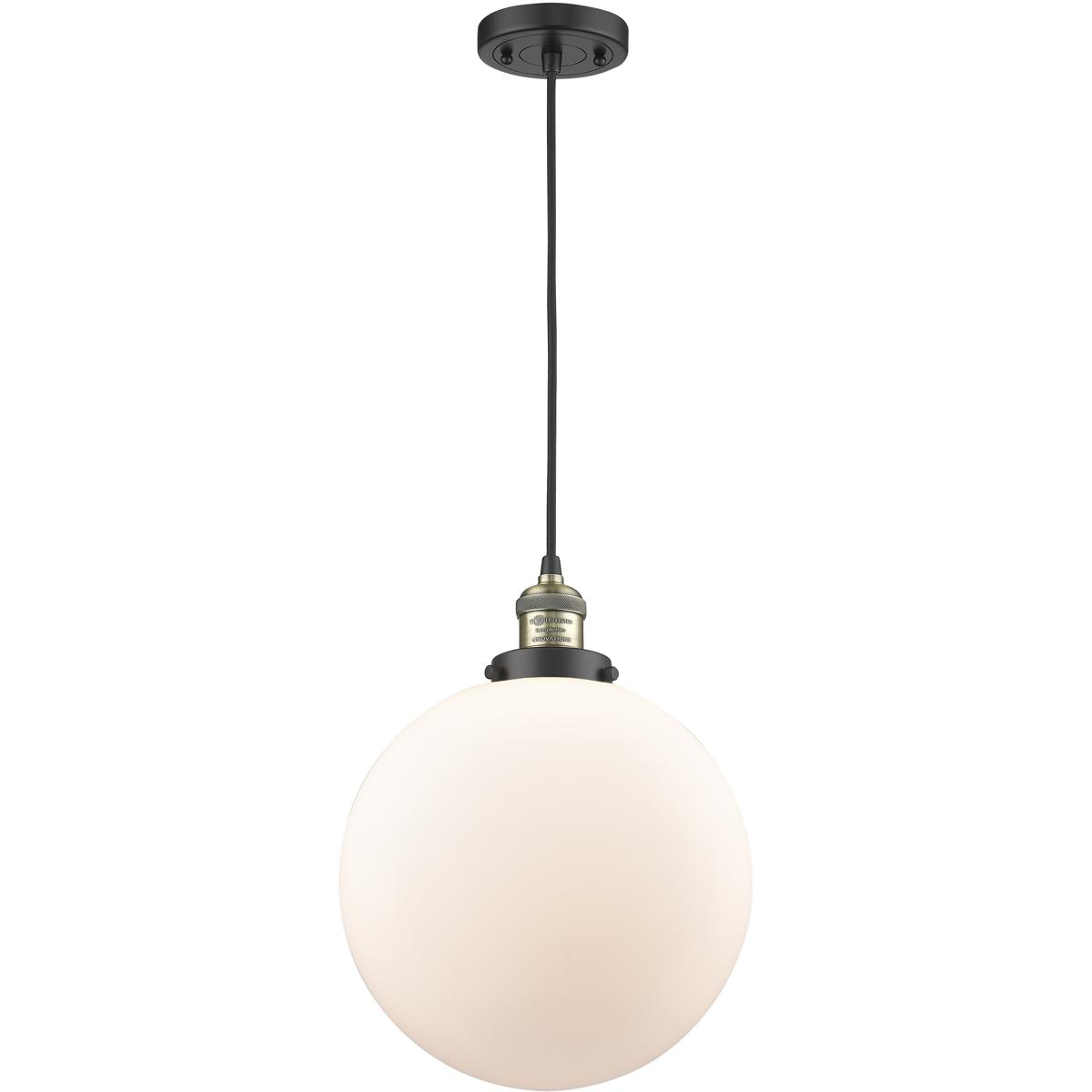 Innovations Lighting 201C-BAB-G201-12-LED Franklin Restoration Beacon LED 12 inch Black Antique Brass Mini Pendant Ceiling Light in Matte White, Frank