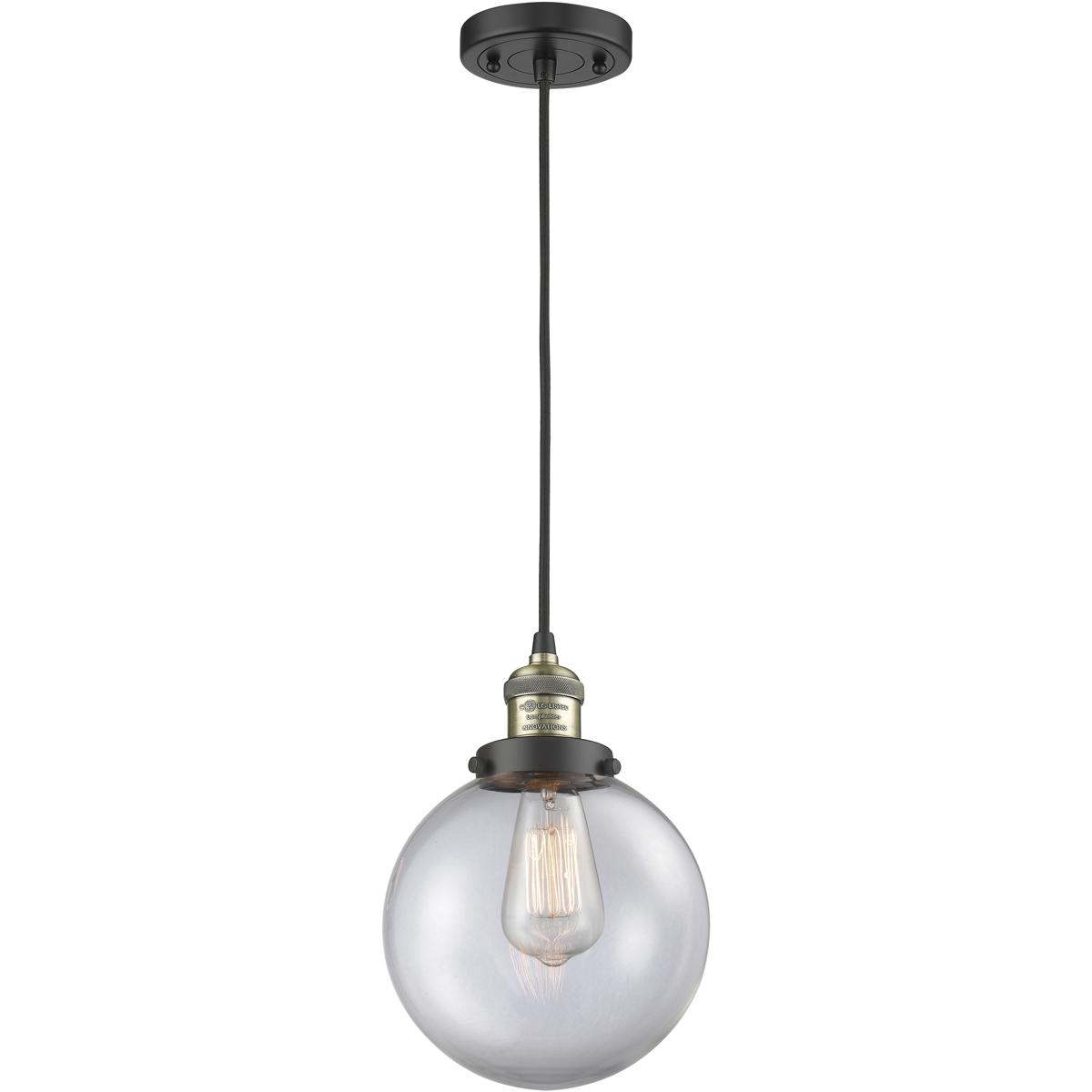 Innovations Lighting 201C-BAB-G202-8 Franklin Restoration Beacon 1 Light 8 inch Black Antique Brass Mini Pendant Ceiling Light in Incandescent, Clear,