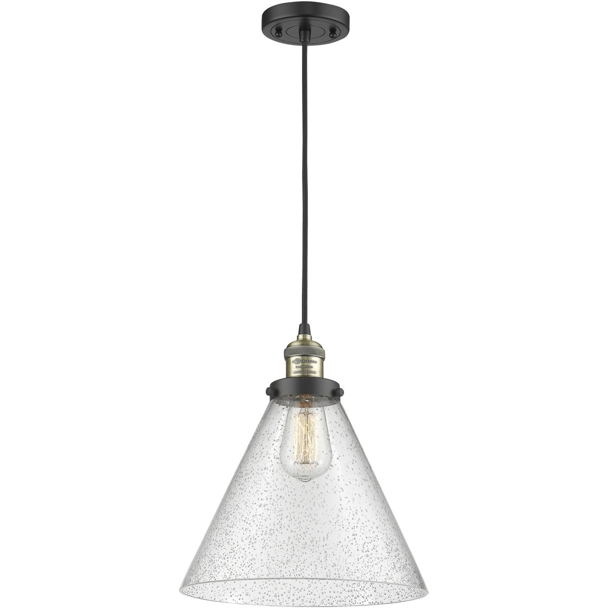 Innovations Lighting 201C-BAB-G44-L Franklin Restoration Cone 1 Light 12 inch Black Antique Brass Mini Pendant Ceiling Light in Incandescent, Seedy, F
