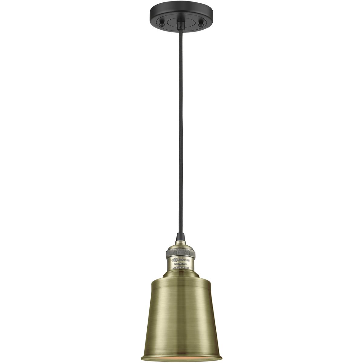 Innovations Lighting 201C-BAB-M9-AB Franklin Restoration Addison 1 Light 5 inch Black Antique Brass Mini Pendant Ceiling Light in Incandescent, Frankl