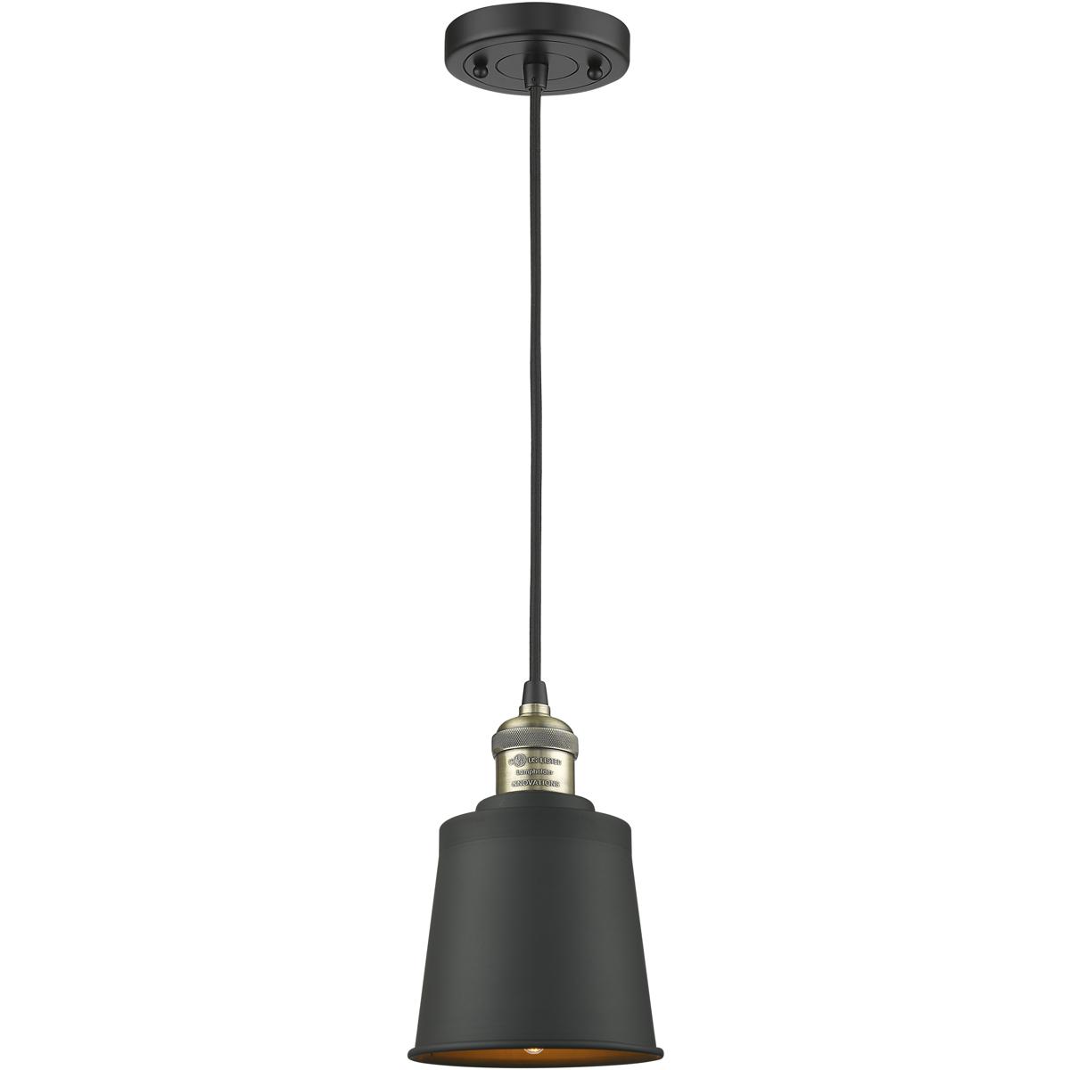 Innovations Lighting 201C-BAB-M9-BK Franklin Restoration Addison 1 Light 5 inch Black Antique Brass Mini Pendant Ceiling Light in Incandescent, Matte