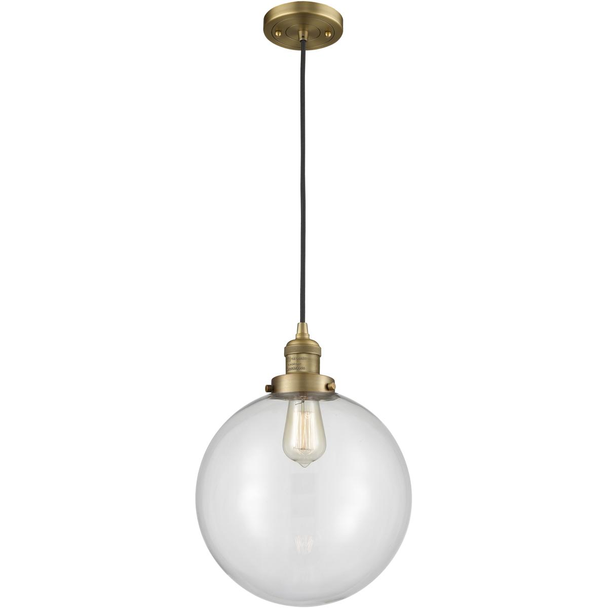 Innovations Lighting 201C-BB-G202-12-LED Franklin Restoration Beacon LED 12 inch Brushed Brass Mini Pendant Ceiling Light in Clear, Franklin Restorati