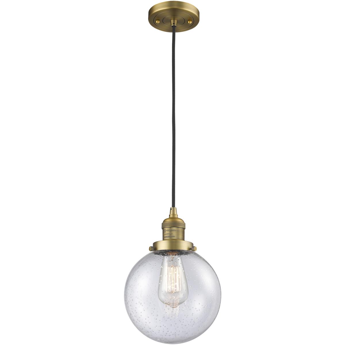 Innovations Lighting 201C-BB-G204-8 Franklin Restoration Beacon 1 Light 8 inch Brushed Brass Mini Pendant Ceiling Light in Incandescent, Seedy, Frankl