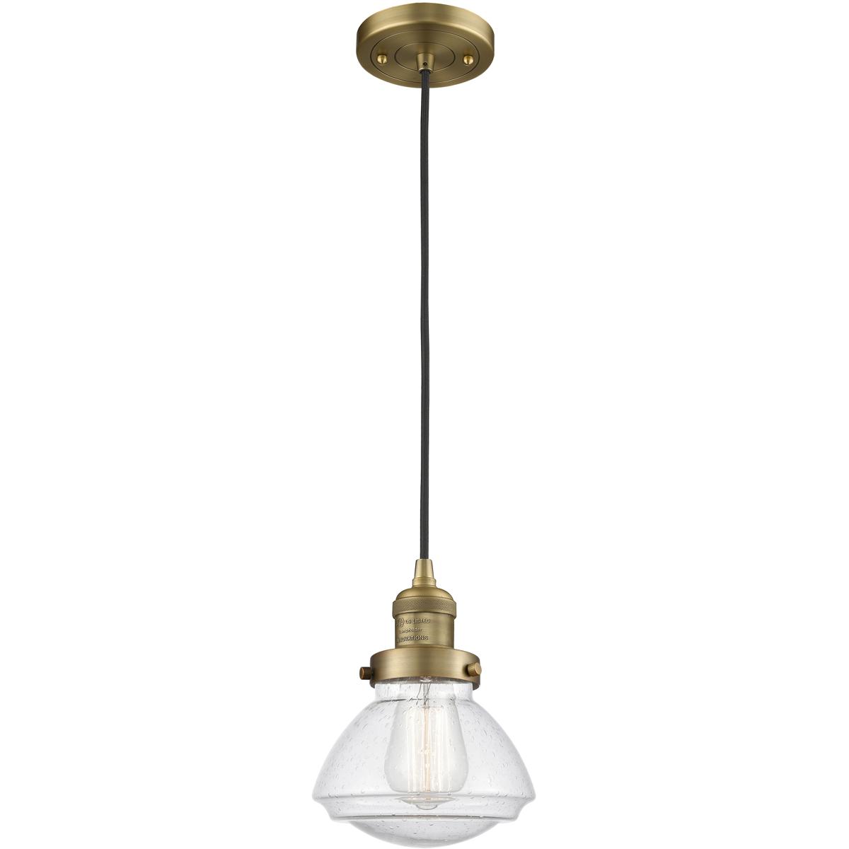 Innovations Lighting 201C-BB-G324-LED Franklin Restoration Olean LED 6.75 inch Brushed Brass Mini Pendant Ceiling Light in Seedy, Franklin Restoration