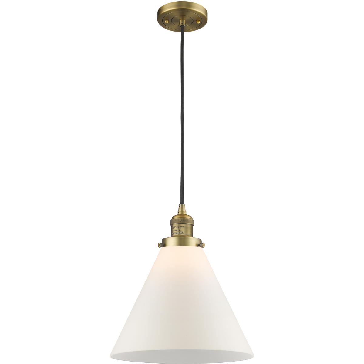 Innovations Lighting 201C-BB-G41-L Franklin Restoration Cone 1 Light 12 inch Brushed Brass Mini Pendant Ceiling Light in Incandescent, Matte White, Fr