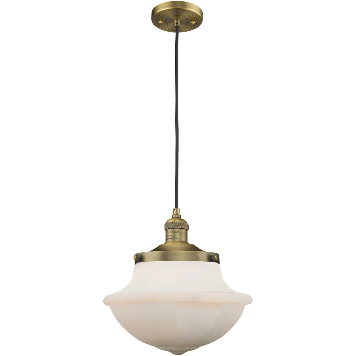 Innovations Lighting 201C-BB-G541 Franklin Restoration Oxford 1 Light 12 inch Brushed Brass Mini Pendant Ceiling Light in Incandescent, Matte White, F
