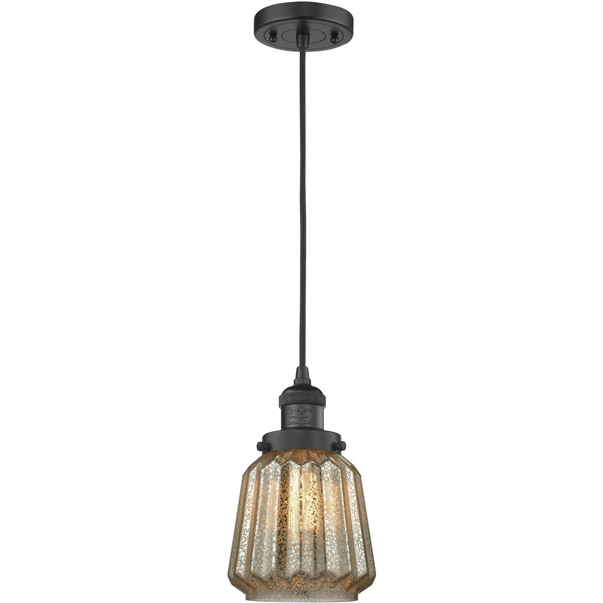 Innovations Lighting 201C-BK-G146-LED Franklin Restoration Chatham LED 6 inch Matte Black Mini Pendant Ceiling Light in Mercury, Franklin Restoration
