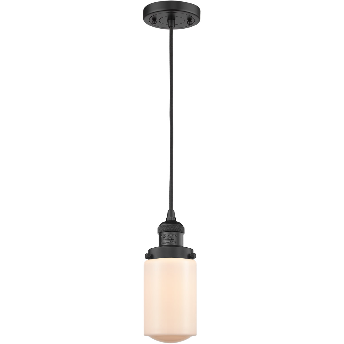 Innovations Lighting 201C-BK-G311-LED Franklin Restoration Dover LED 5 inch Matte Black Mini Pendant Ceiling Light in Matte White Glass, Franklin Rest