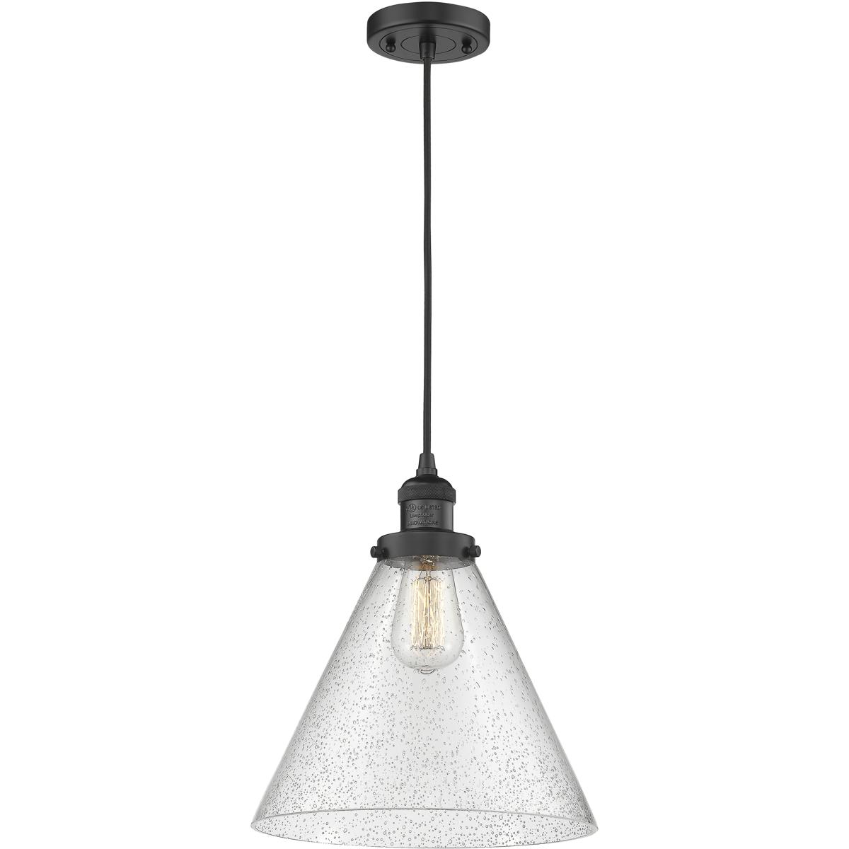 Innovations Lighting 201C-BK-G44-L-LED Franklin Restoration Cone LED 12 inch Matte Black Mini Pendant Ceiling Light in Seedy, Franklin Restoration