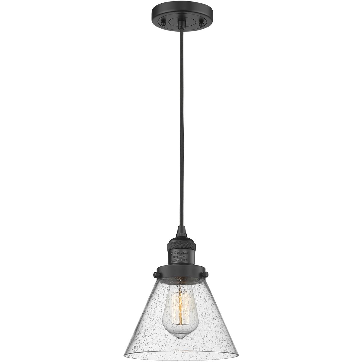 Innovations Lighting 201C-BK-G44 Franklin Restoration Cone 1 Light 8 inch Matte Black Mini Pendant Ceiling Light in Incandescent, Seedy, Franklin Rest