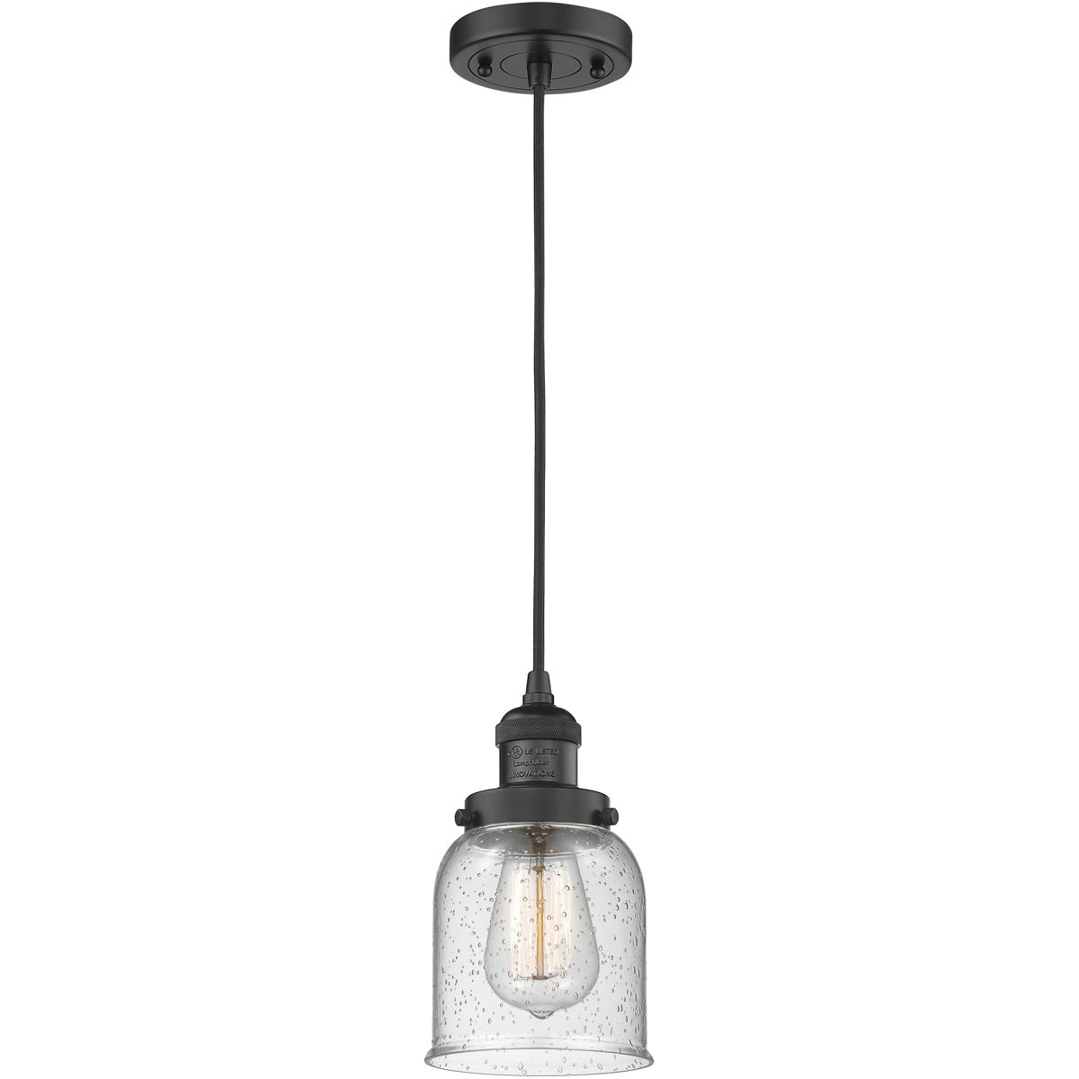 Innovations Lighting 201C-BK-G54 Franklin Restoration Bell 1 Light 5 inch Matte Black Mini Pendant Ceiling Light in Incandescent, Seedy, Franklin Rest
