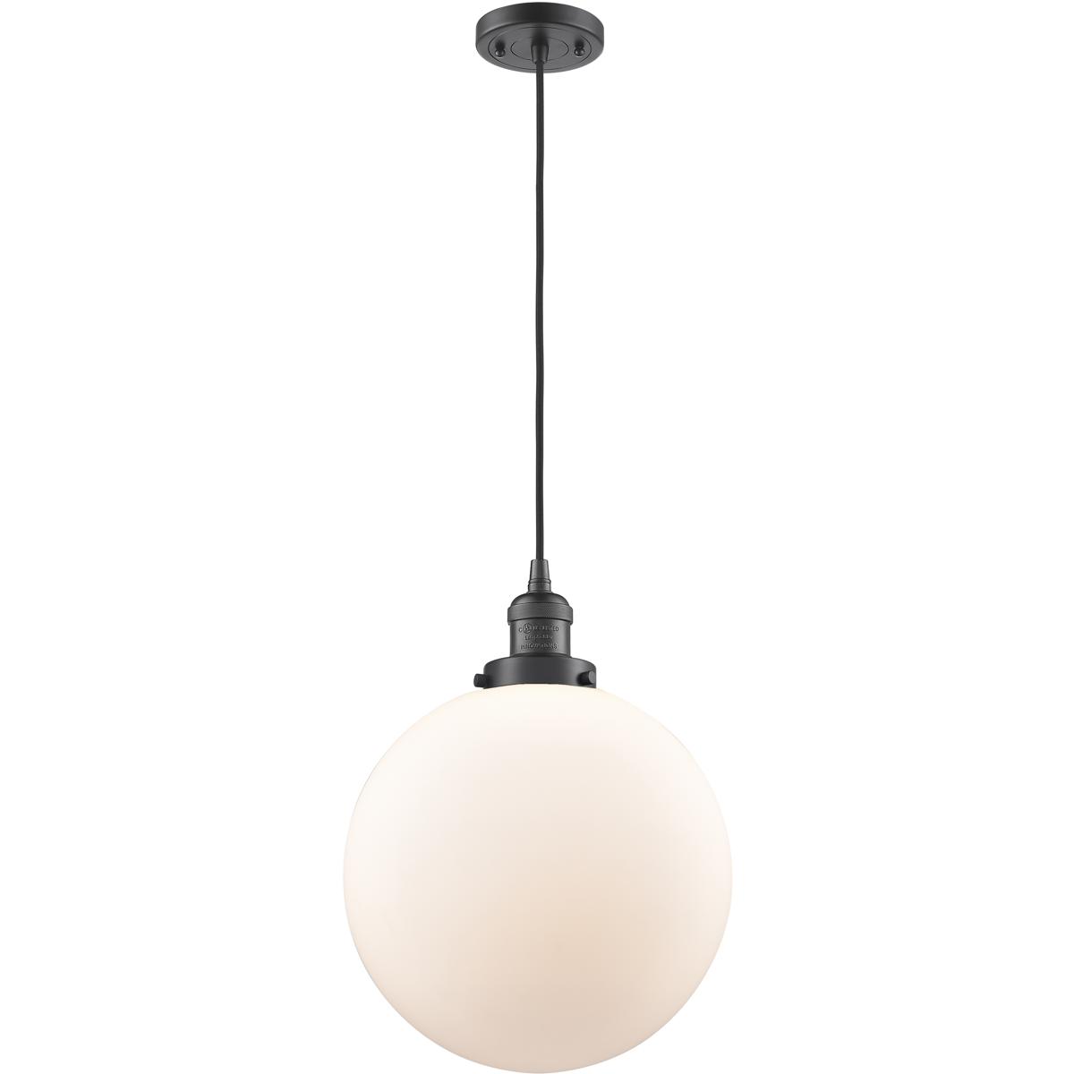Innovations Lighting 201C-OB-G201-12-LED Franklin Restoration Beacon LED 12 inch Oil Rubbed Bronze Mini Pendant Ceiling Light in Matte White, Franklin