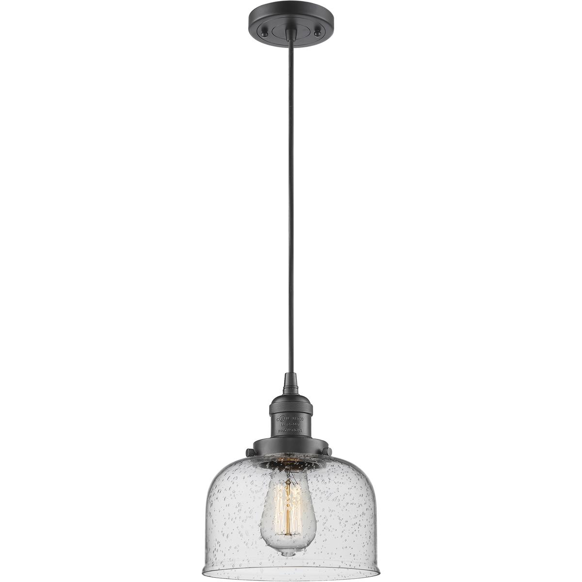 Innovations Lighting 201C-OB-G74-LED Franklin Restoration Bell LED 8 inch Oil Rubbed Bronze Mini Pendant Ceiling Light in Seedy, Franklin Restoration