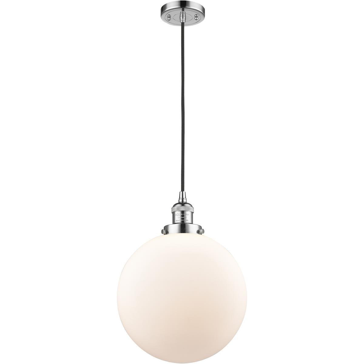 Innovations Lighting 201C-PC-G201-12-LED Franklin Restoration Beacon LED 12 inch Polished Chrome Mini Pendant Ceiling Light in Matte White, Franklin R