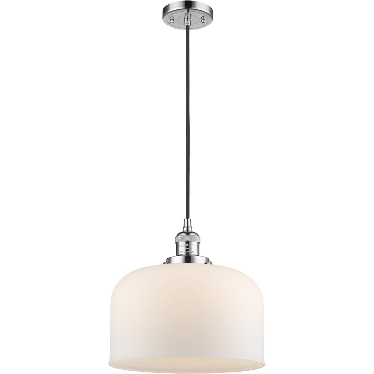 Innovations Lighting 201C-PC-G71-L-LED Franklin Restoration Bell LED 12 inch Polished Chrome Mini Pendant Ceiling Light in Matte White, Franklin Resto