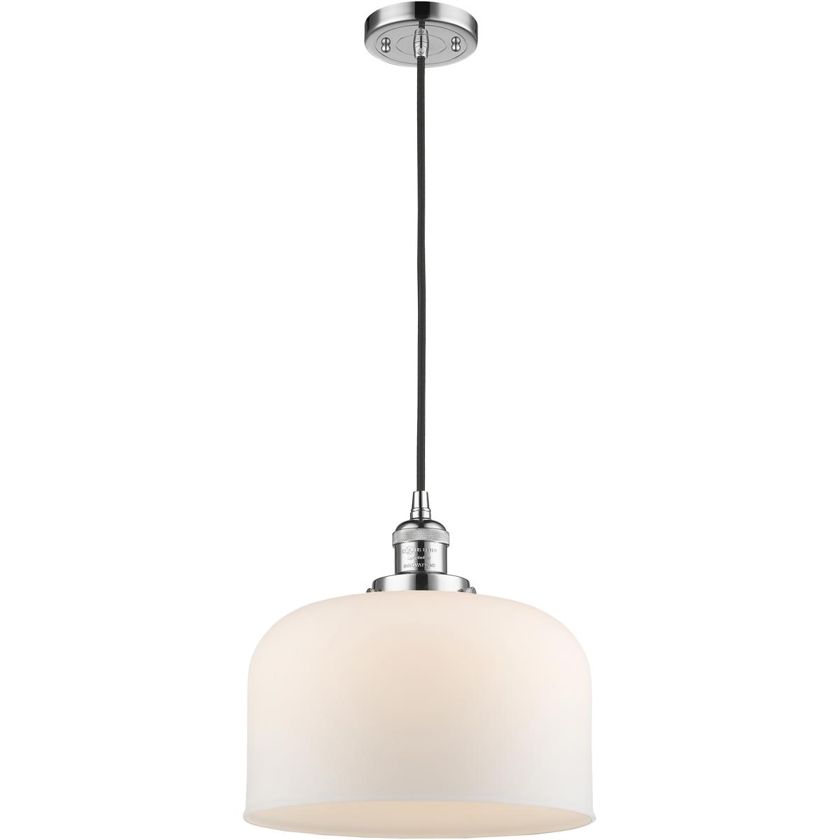 Innovations Lighting 201C-PC-G71-L Franklin Restoration Bell 1 Light 12 inch Polished Chrome Mini Pendant Ceiling Light in Incandescent, Matte White,