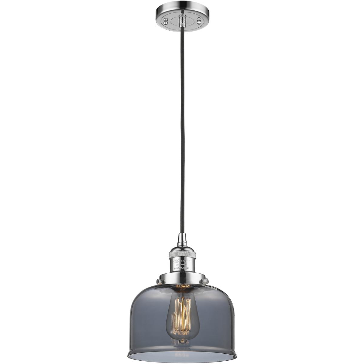 Innovations Lighting 201C-PC-G73 Franklin Restoration Bell 1 Light 8 inch Polished Chrome Mini Pendant Ceiling Light in Bulb Not Included, Light Smoke