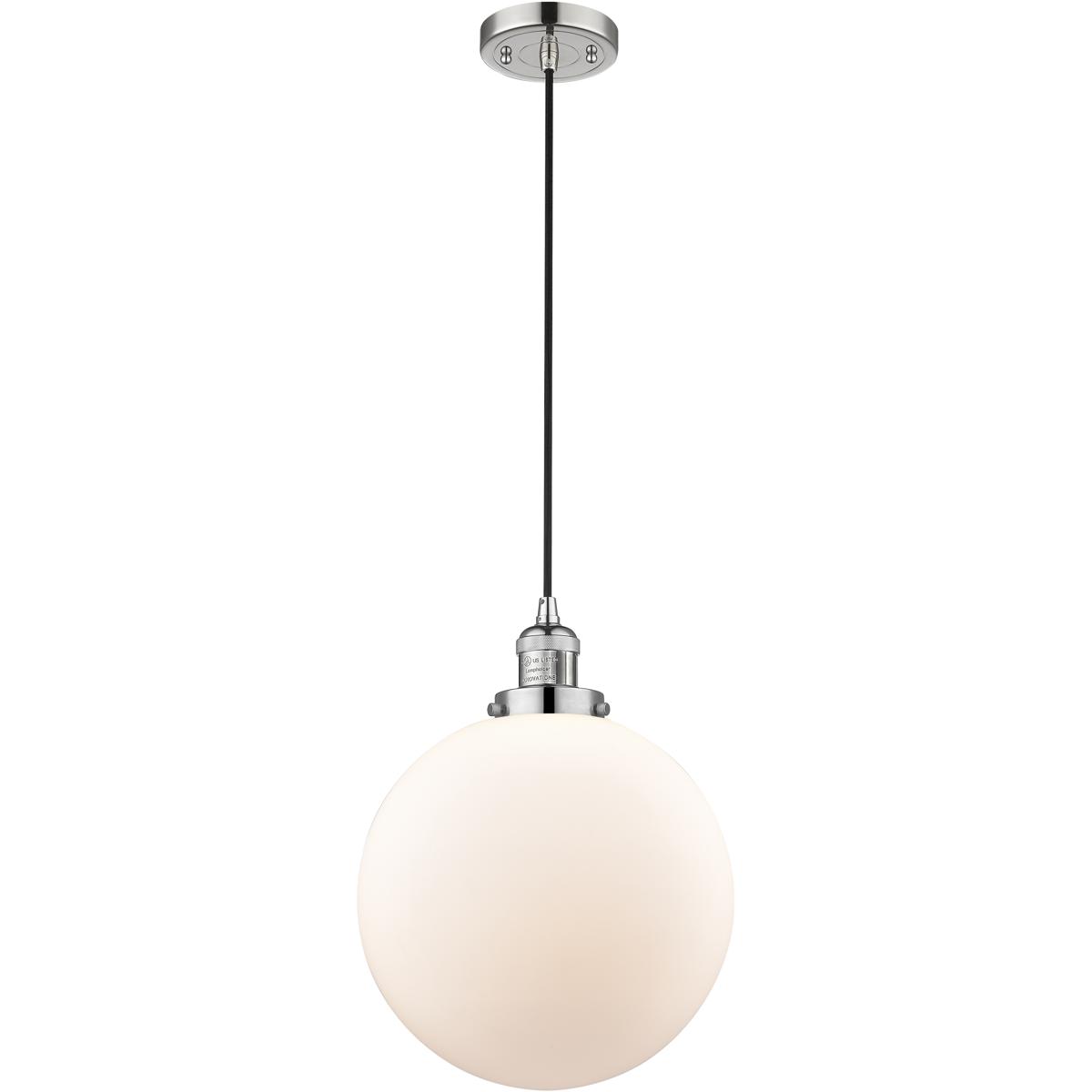 Innovations Lighting 201C-PN-G201-12-LED Franklin Restoration Beacon LED 12 inch Polished Nickel Mini Pendant Ceiling Light in Matte White, Franklin R