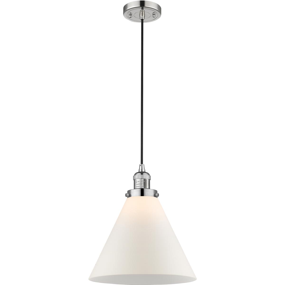 Innovations Lighting 201C-PN-G41-L Franklin Restoration Cone 1 Light 12 inch Polished Nickel Mini Pendant Ceiling Light in Incandescent, Matte White,