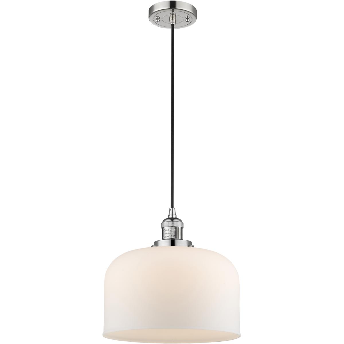 Innovations Lighting 201C-PN-G71-L-LED Franklin Restoration Bell LED 12 inch Polished Nickel Mini Pendant Ceiling Light in Matte White, Franklin Resto