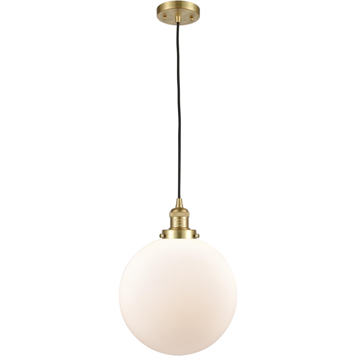 Innovations Lighting 201C-SG-G201-12-LED Franklin Restoration Beacon LED 12 inch Satin Gold Mini Pendant Ceiling Light in Matte White, Franklin Restor