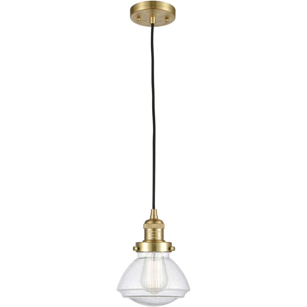 Innovations Lighting 201C-SG-G324-LED Franklin Restoration Olean LED 6.75 inch Satin Gold Mini Pendant Ceiling Light in Seedy, Franklin Restoration