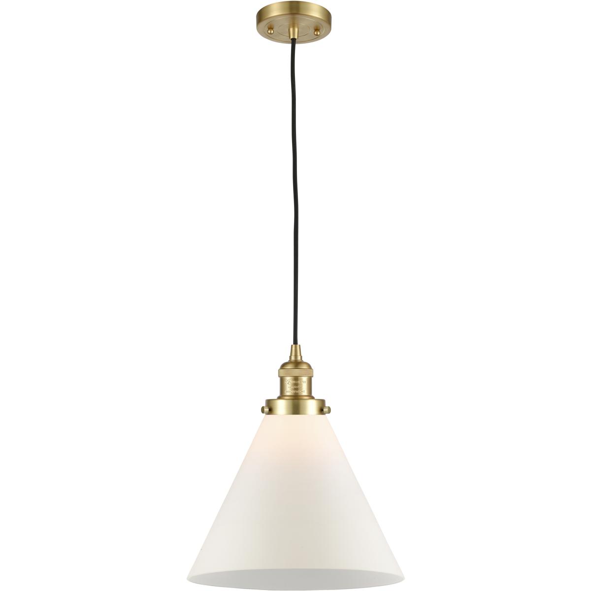 Innovations Lighting 201C-SG-G41-L-LED Franklin Restoration Cone LED 12 inch Satin Gold Mini Pendant Ceiling Light in Matte White, Franklin Restoratio