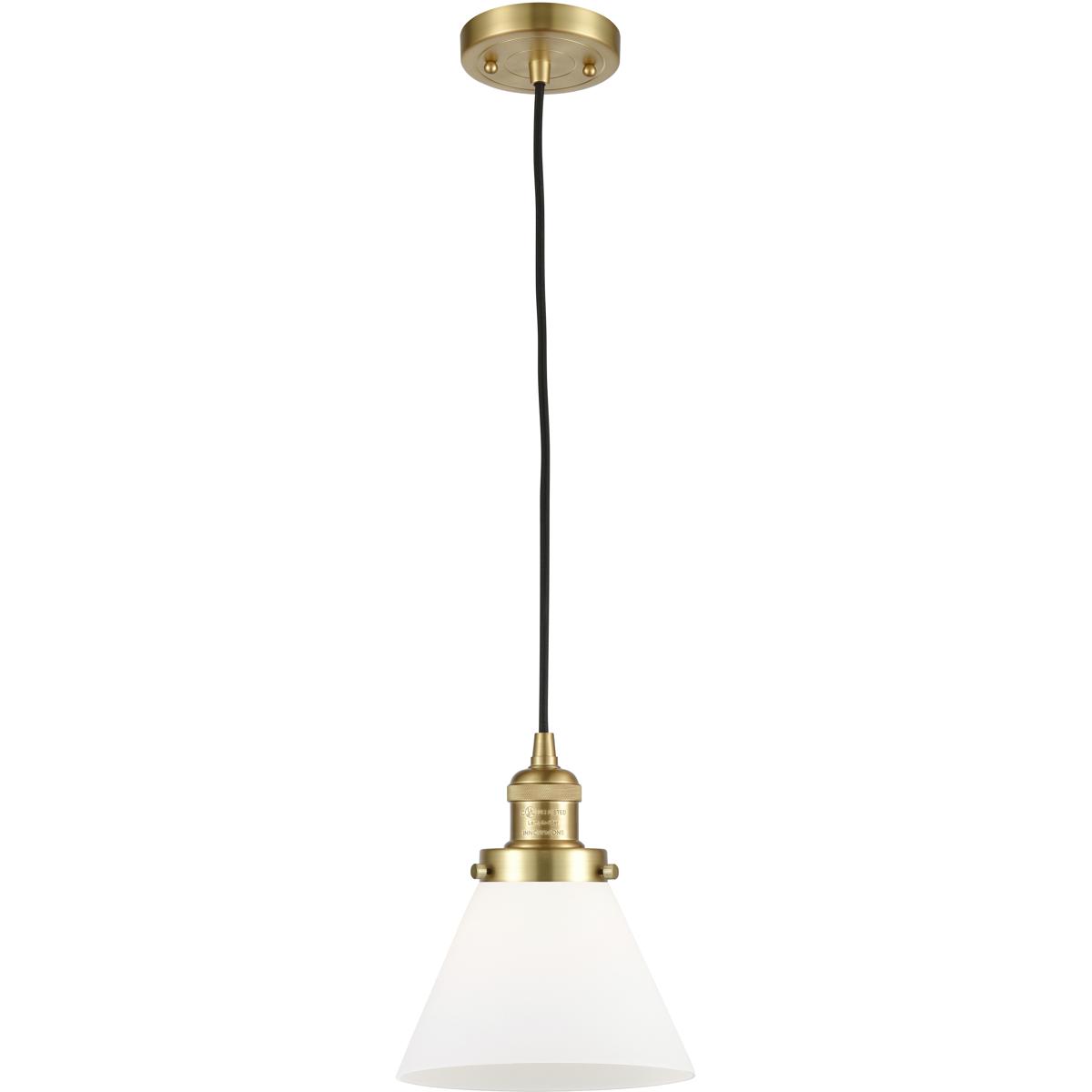 Innovations Lighting 201C-SG-G41 Franklin Restoration Cone 1 Light 8 inch Satin Gold Mini Pendant Ceiling Light in Incandescent, Matte White, Franklin