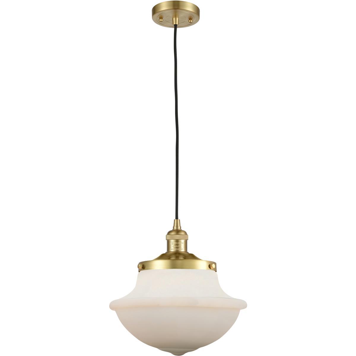 Innovations Lighting 201C-SG-G541-LED Franklin Restoration Oxford LED 12 inch Satin Gold Mini Pendant Ceiling Light in Matte White, Franklin Restorati