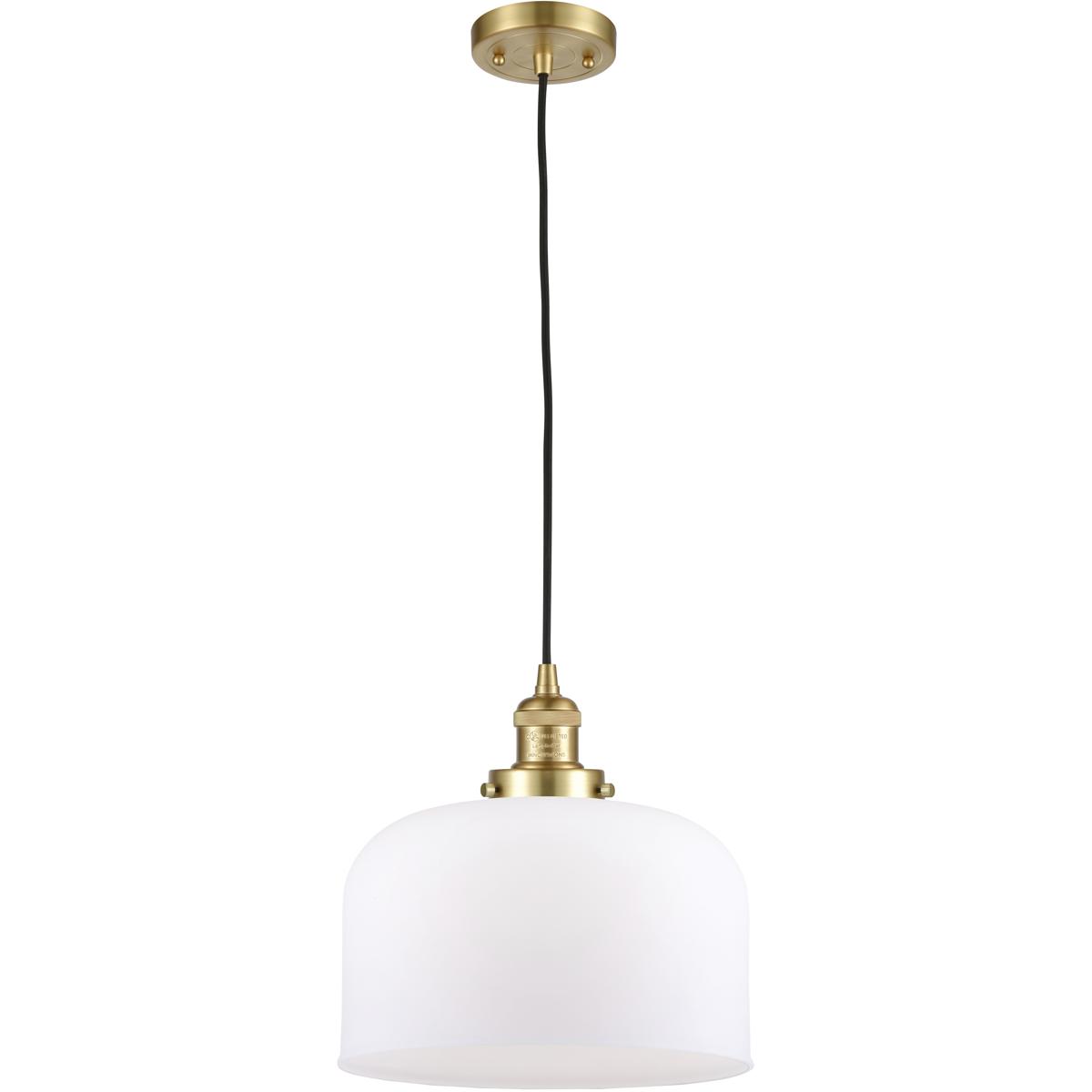 Innovations Lighting 201C-SG-G71-L Franklin Restoration Bell 1 Light 12 inch Satin Gold Mini Pendant Ceiling Light in Incandescent, Matte White, Frank