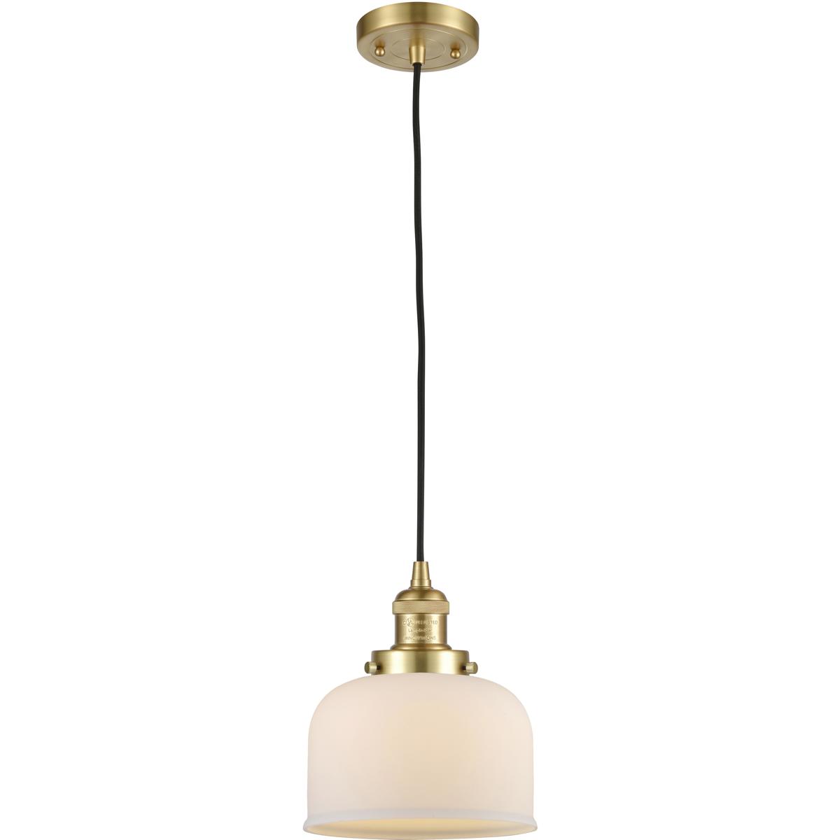 Innovations Lighting 201C-SG-G71 Franklin Restoration Bell 1 Light 8 inch Satin Gold Mini Pendant Ceiling Light in Incandescent, Matte White, Franklin