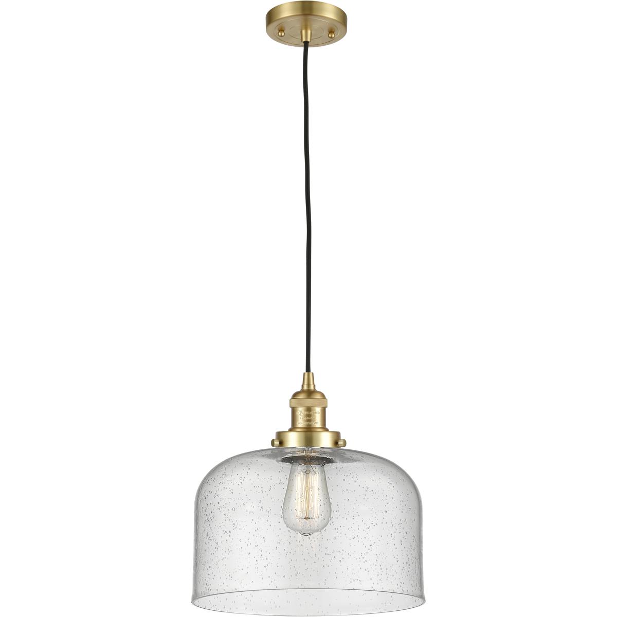 Innovations Lighting 201C-SG-G74-L-LED Franklin Restoration Bell LED 12 inch Satin Gold Mini Pendant Ceiling Light in Seedy, Franklin Restoration