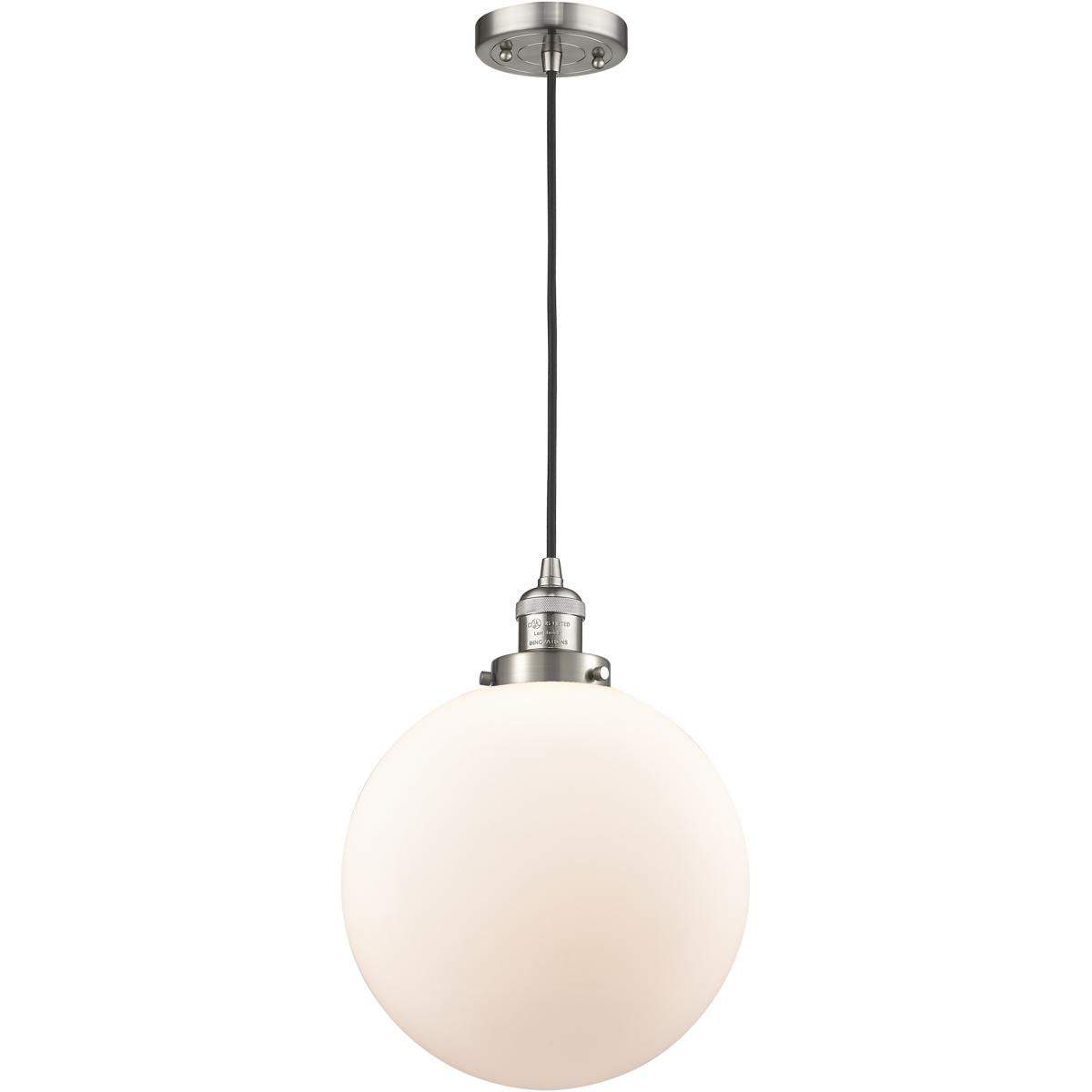 Innovations Lighting 201C-SN-G201-12-LED Franklin Restoration Beacon LED 12 inch Brushed Satin Nickel Mini Pendant Ceiling Light in Matte White, Frank