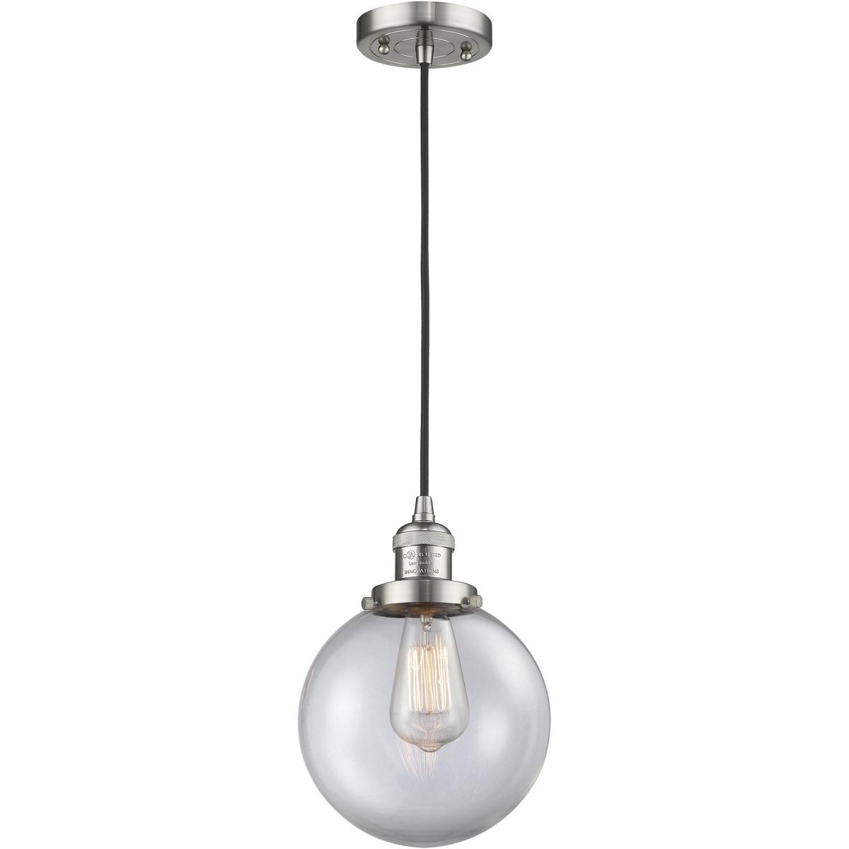 Innovations Lighting 201C-SN-G202-8 Franklin Restoration Beacon 1 Light 8 inch Brushed Satin Nickel Mini Pendant Ceiling Light in Incandescent, Clear,
