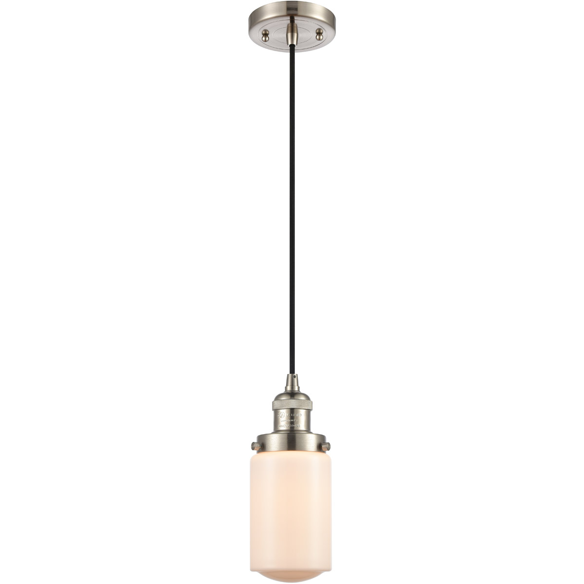 Innovations Lighting 201C-SN-G311 Franklin Restoration Dover 1 Light 5 inch Brushed Satin Nickel Mini Pendant Ceiling Light in Matte White Glass, Fran